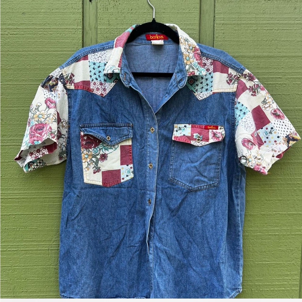 Denim Patchwork Shirt - Blue and Multicolor